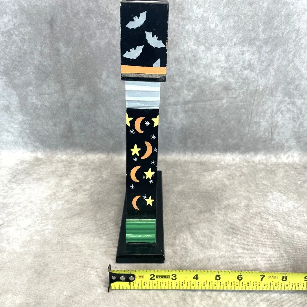 Rare Vtg Pier 1‎ Halloween Witch Tea Light Candle Holder Hand Painted Wood READ